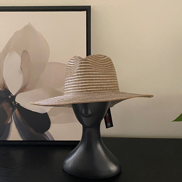 Accessories - Tan and Silver Colored 50% Paper Straw and 50% Polyester Hat